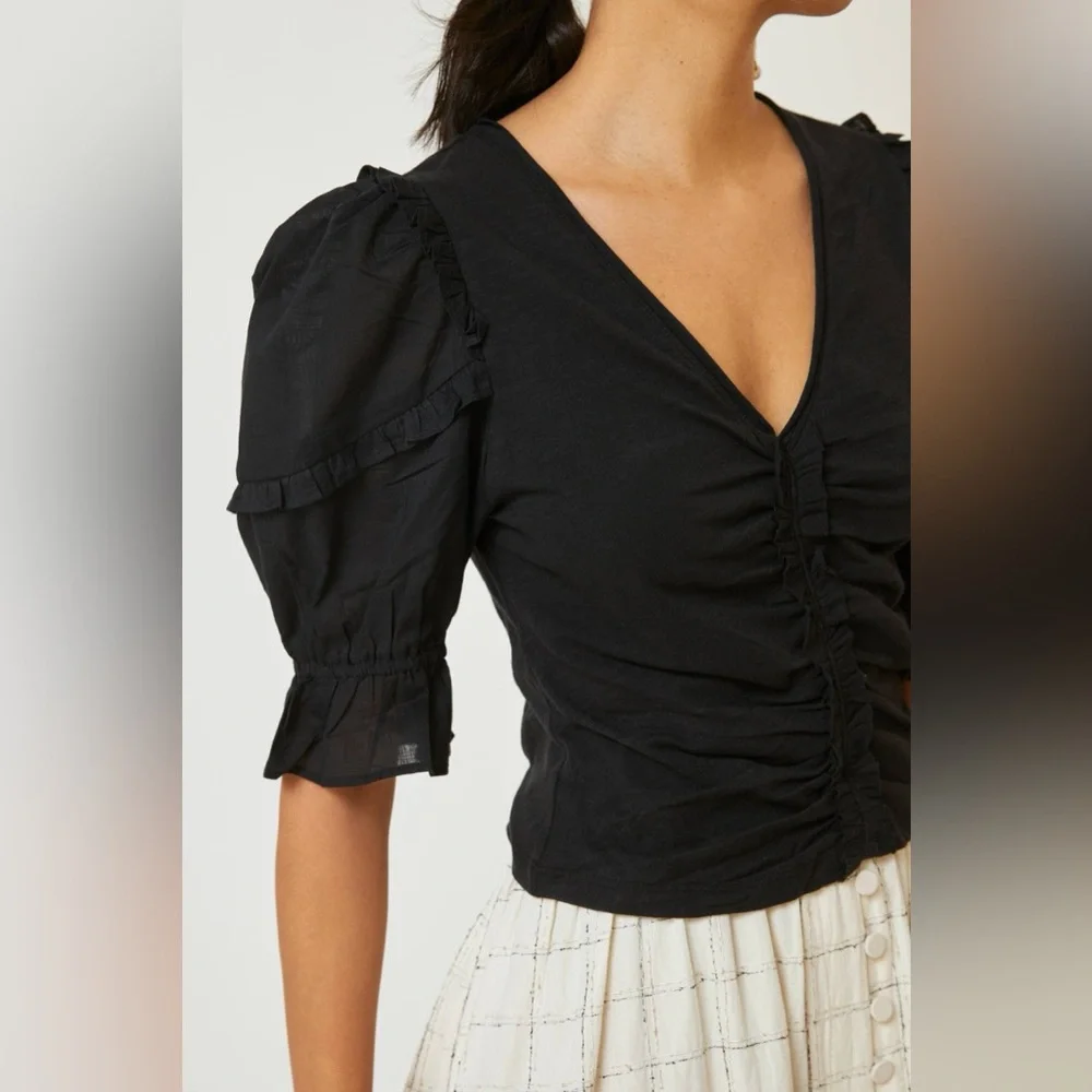 Anthropologie Dreamy Ruched Ruffle White Top Size 1X - Picture 7 of 9